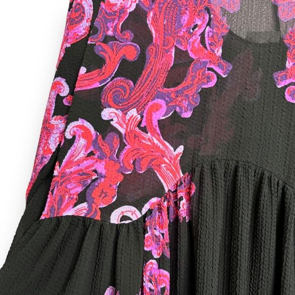 NWT Intimately Free People Black Pink Symphony Bell Sleeve Mini Dress Womens XS - Picture 7 of 11